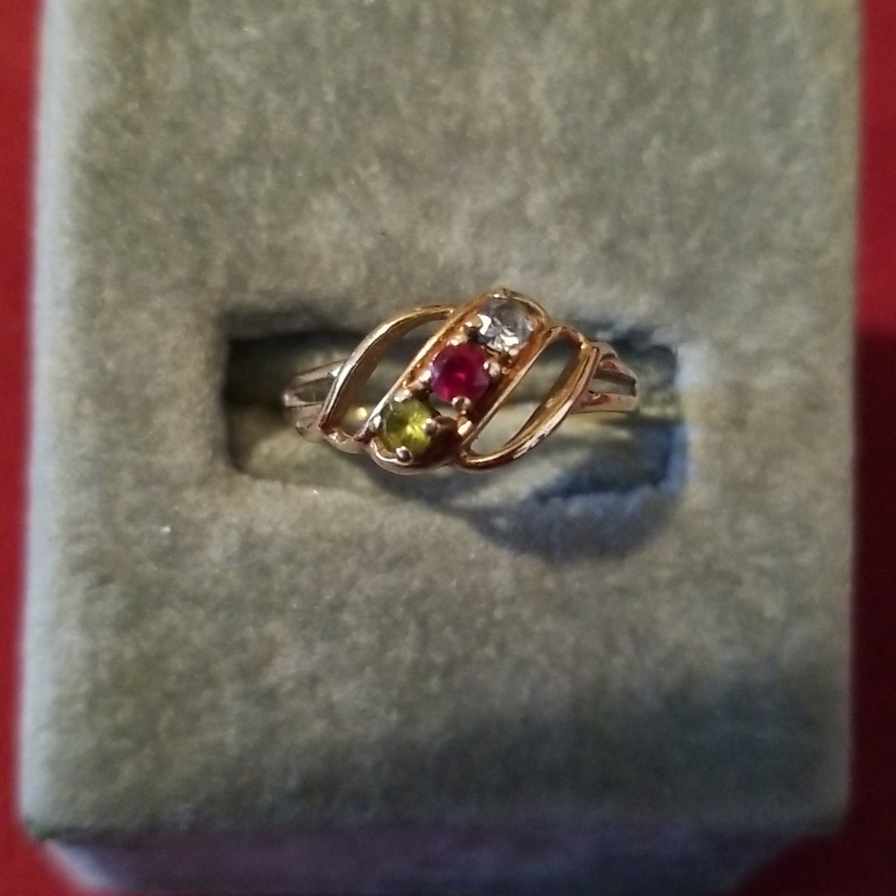 Gold Multi-Gemstone Accent Ring - Pink, Green, Clear Stones